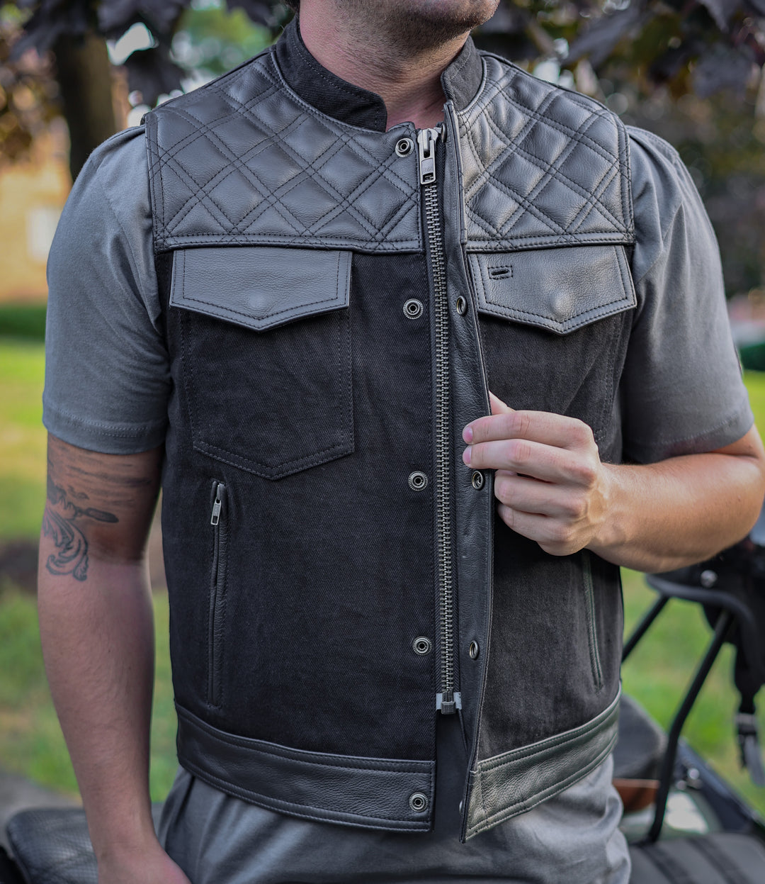 Shortie Vest | Phantom | Leather Riding Vest By Torque Motorcycle