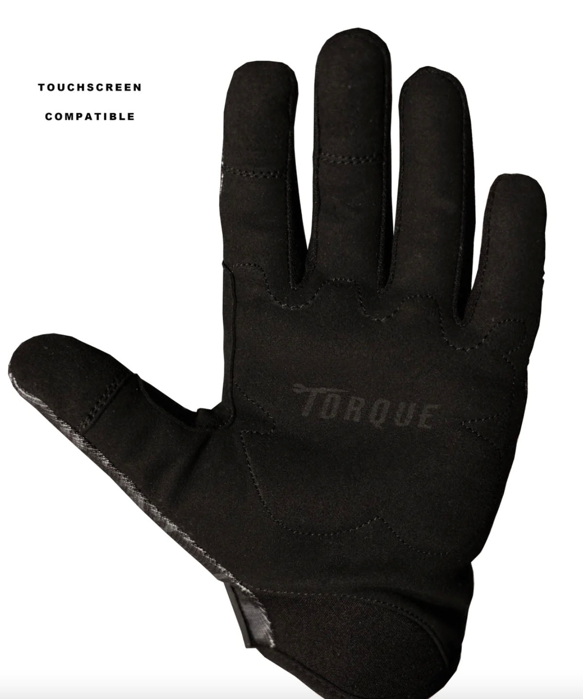 palm view of moto gloves with torque logo