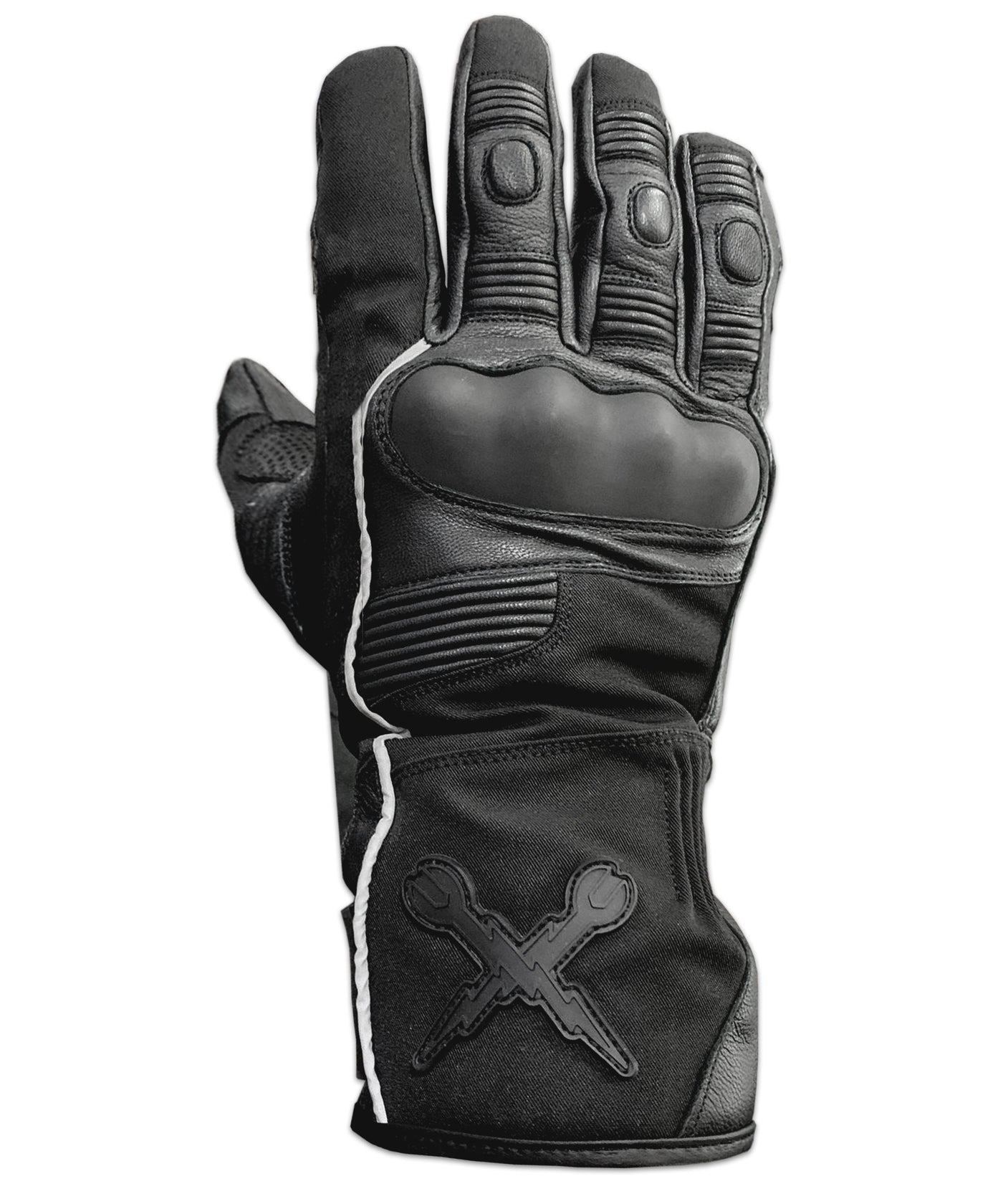 Back side of TMC Weatherproof Gloves.  Features the Torque logo, waterproof material, and pvc knuckle guards