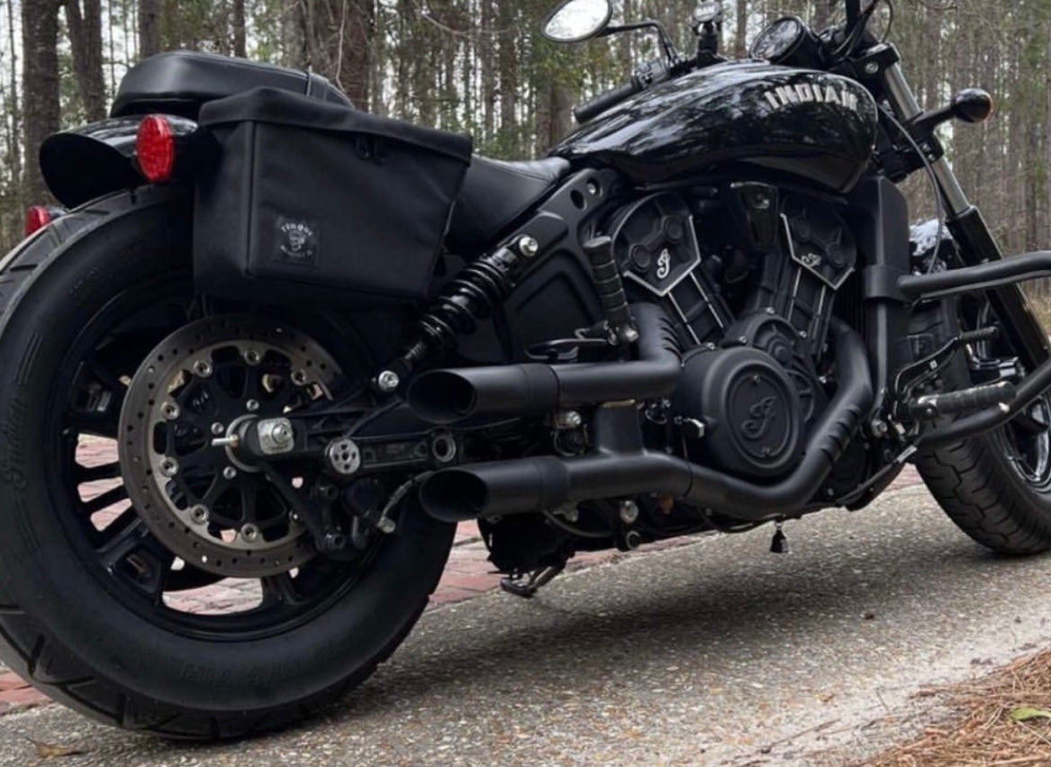 motorcycle saddle bags installed on black bike